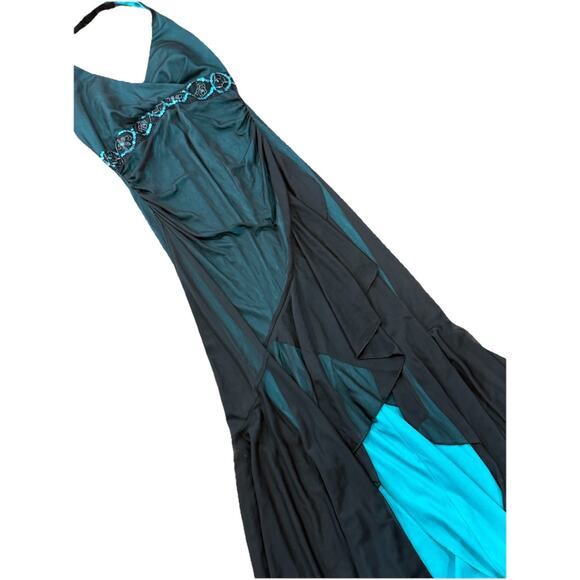 Vintage Y2K City Triangles Green Black High Low Halter Dress Whimsigoth Womens M - Picture 3 of 8